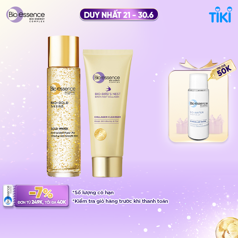 Combo Nước dưỡng ngừa lão hóa Bio-essence Bio-Gold 150ml &amp; Sữa rửa mặt sạch sâu Bio-essence Bio-Bird's nest 100g