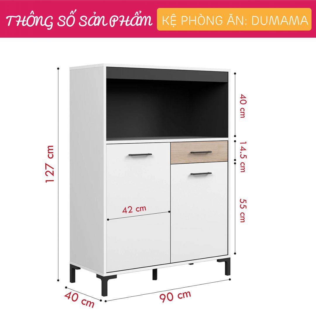 Tủ phòng ăn gỗ hiện đại SMLIFE Dumama | Gỗ MDF dày 17mm chống ẩm | D90xR40xC127cm