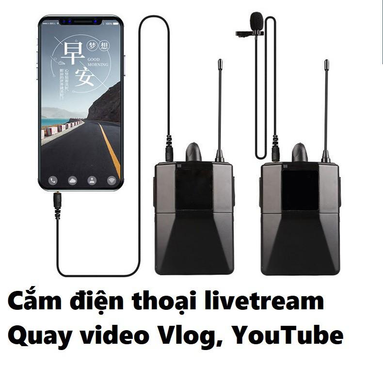 Micro cài áo không dây livestream, thu âm, quay video từ xa dùng cho điện thoại, máy quay phim