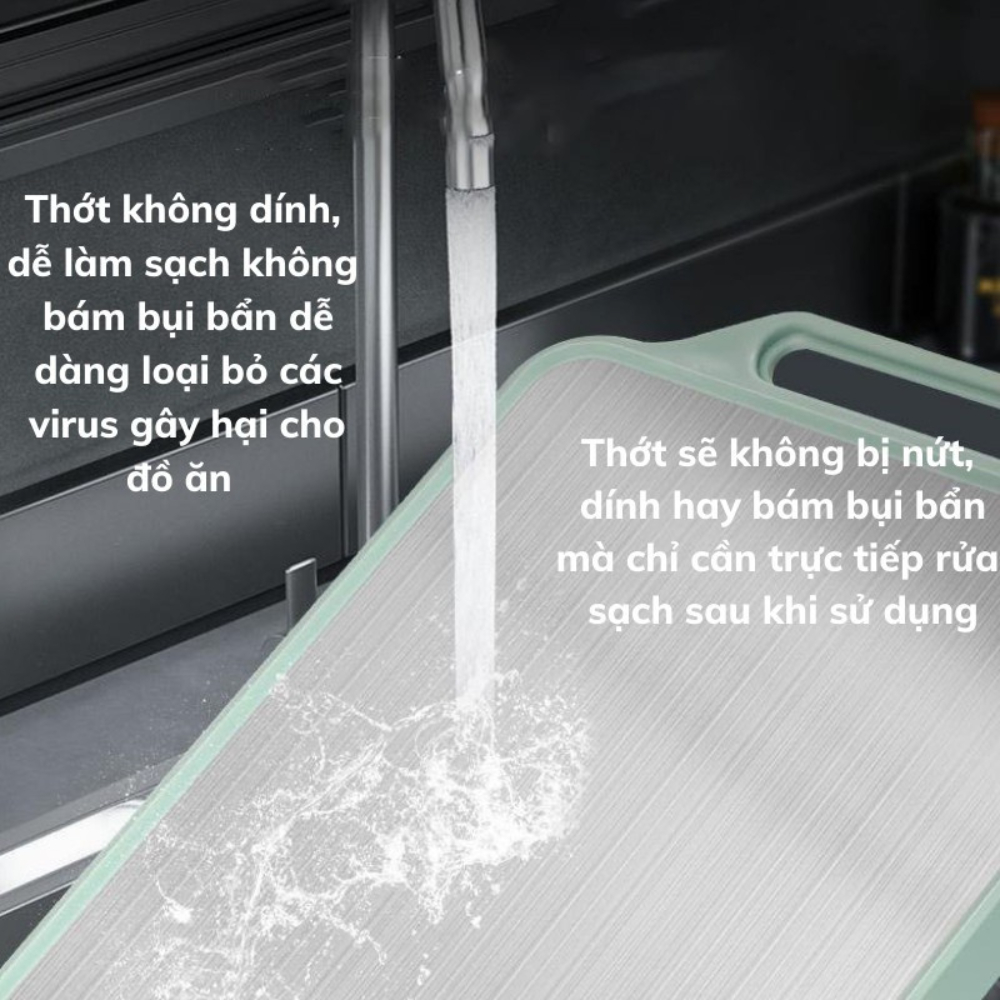 Thớt Kháng Khuẩn 2 Mặt Kích Thước 40x30cm Mặt Trước Inox 304, Mặt Sau Nhựa PP Kháng Khuẩn, Chống Tràn, Chống Ẩm Mốc, Không Han Gỉ, Rã Đông Nhanh