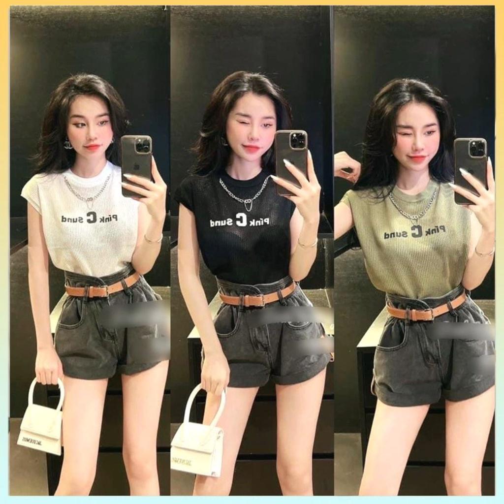 Áo lưới len Montoghi Pink C sund tay hến TẶNG KÈM VÒNG CỔ hàng Quảng Châu siêu xinh