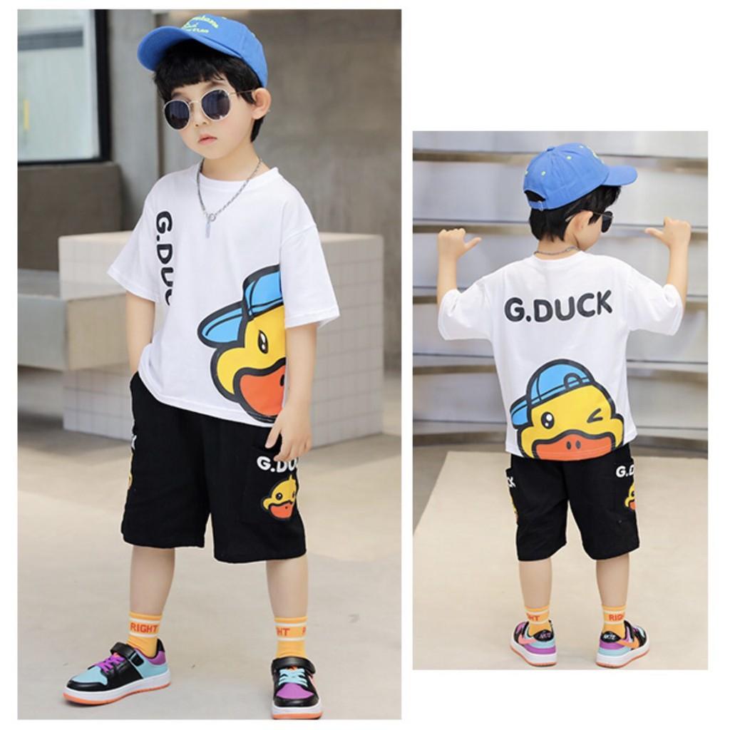 Bộ bé trai Con Xinh cotton Chú Vịt nheo mắt G.DUCK, set quần áo trẻ em từ 5 đến 14 tuổi