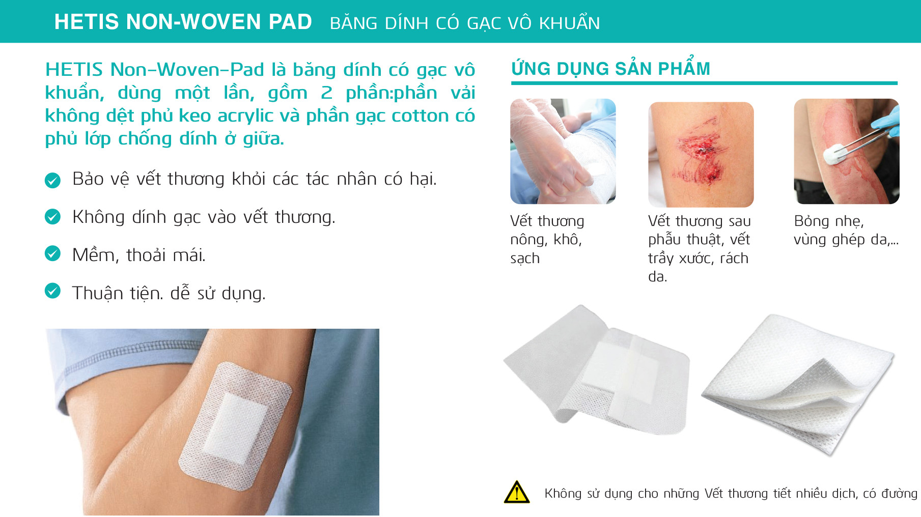 Băng dính có gạc vô khuẩn HETIS Non-Woven Pad HPN-100100-R (Hộp 10 miếng  - 10x10cm)