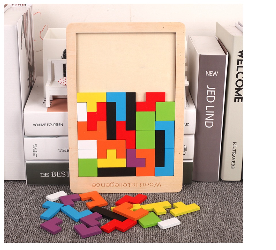 Đồ Chơi Xếp Gạch Bằng Gỗ Montessori - Bảng Xếp Hình Bằng Gỗ Tetris Cao Cấp đầy màu sắc cho bé học tập và vui chơi