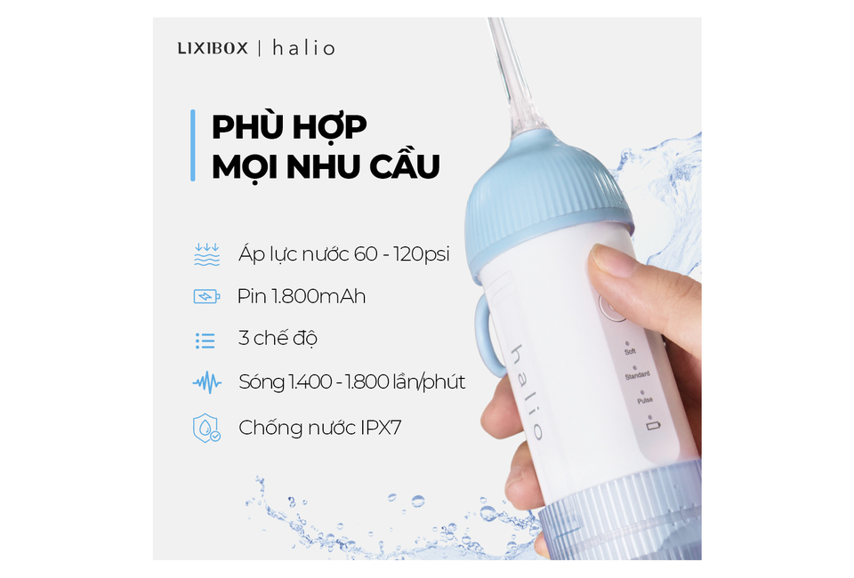 Combo Bộ 2 Máy Tăm Nước Cầm Tay Halio UltraClean Oral Irrigator - Periwinkle &amp; Blue