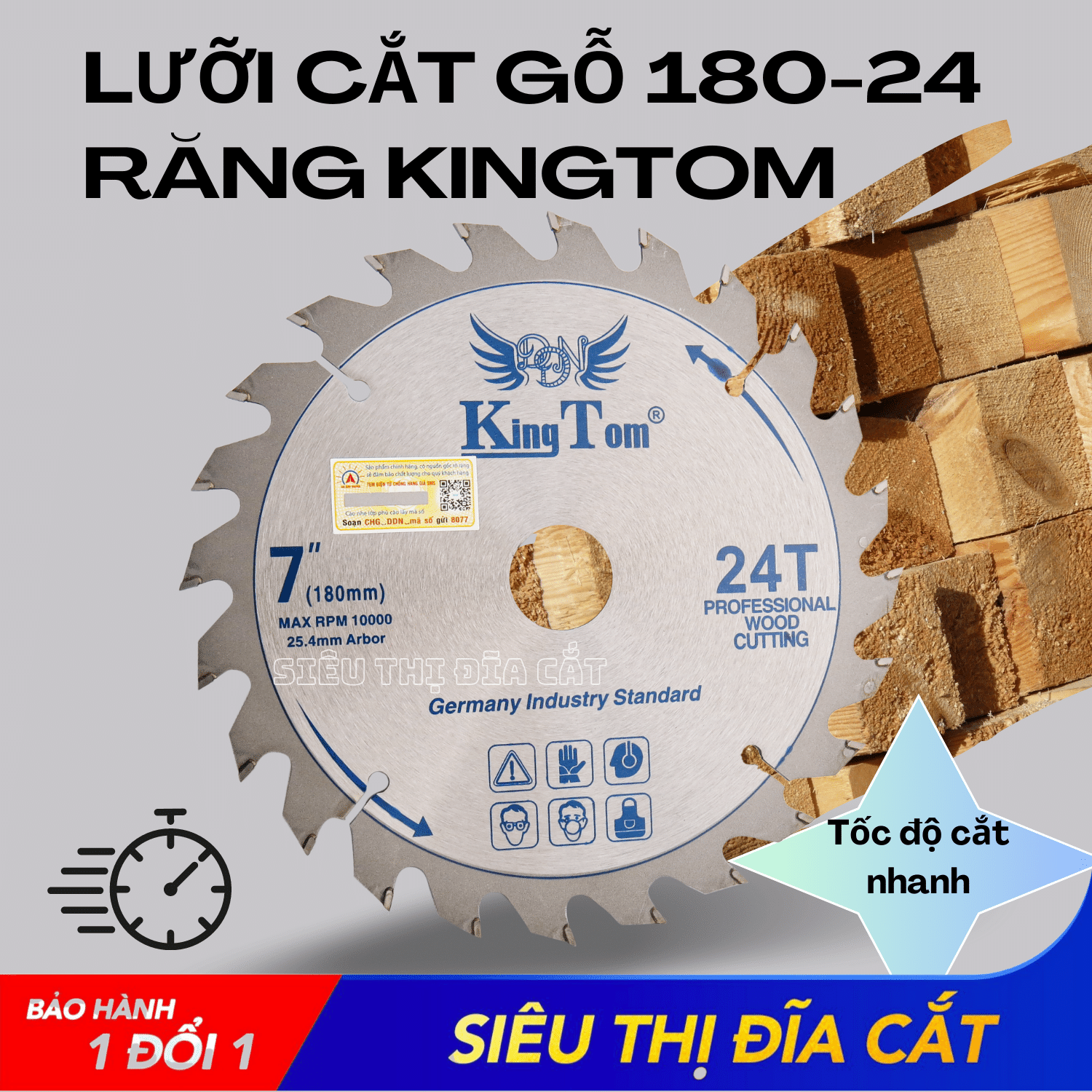 Lưỡi Cưa - Lưỡi Cắt Gỗ Cao Cấp 180-24 Răng KingTom - Chuyên Cắt Gỗ Cứng, Gỗ Tạp Đinh