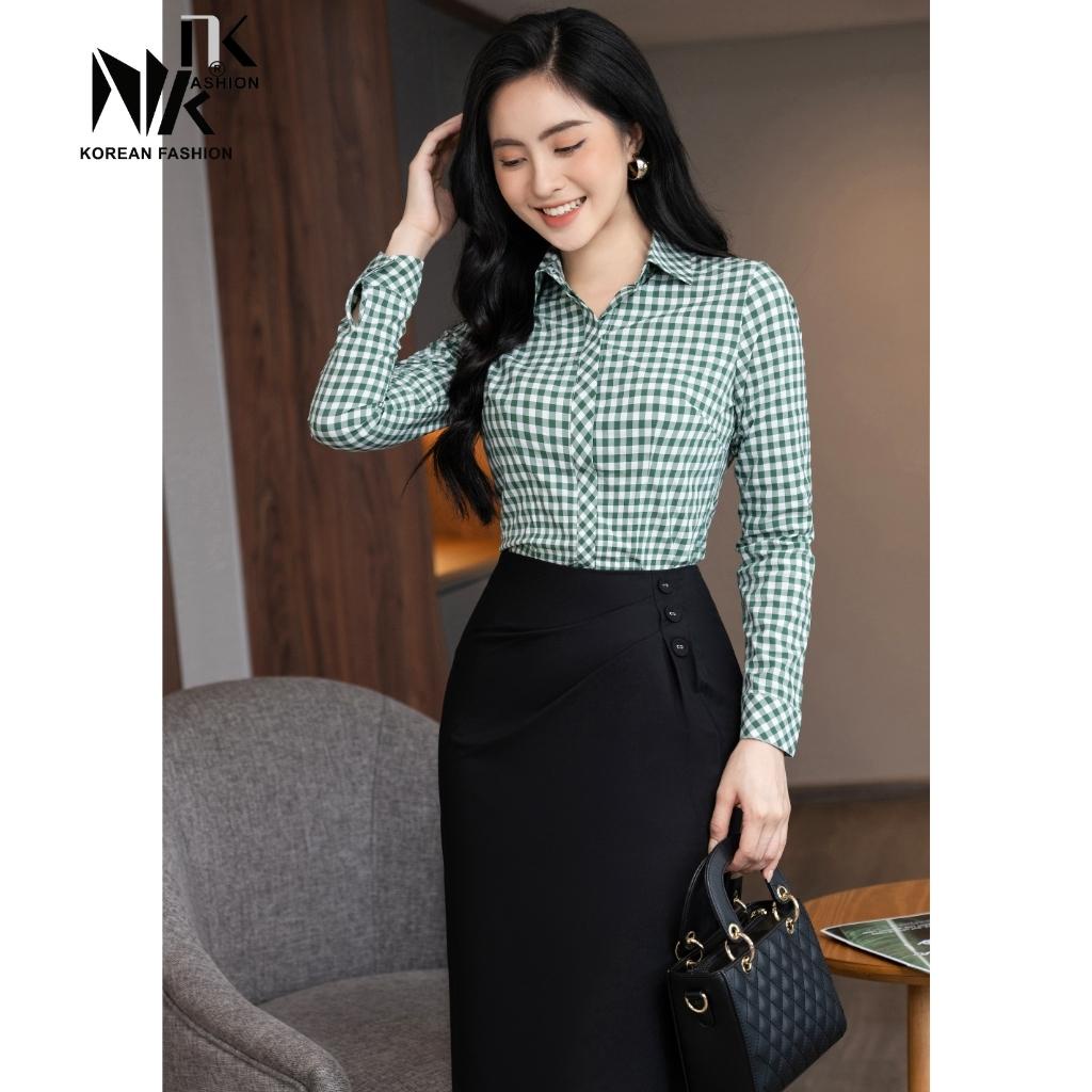 Áo Sơ Mi Dài Tay Nữ NK Fashion Thiết Kế Họa Tiết Kẻ Caro Basic, Chất Vải Cao Cấp, Không Nhăn Xù NKSM2202006