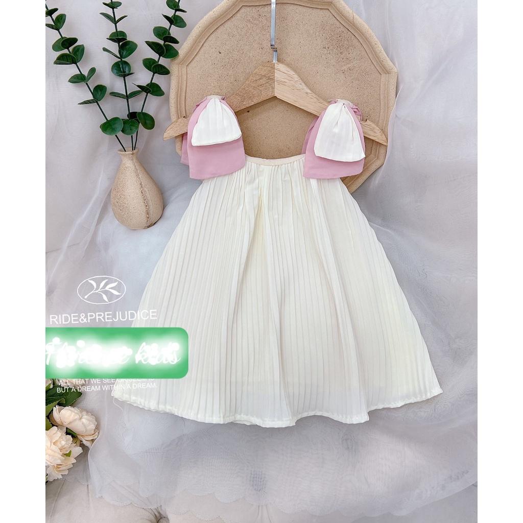 Đầm babydoll đính nơ vai cho bé gái thật đáng yêu từ 15-40kg chất voan chifon dập ly sịn sò