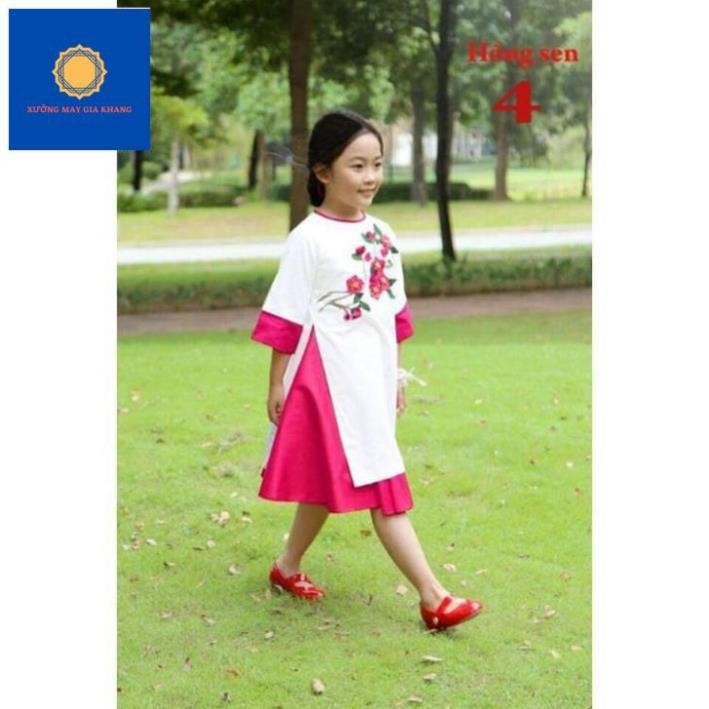 MS: 190142 - Áo dài thêu hoa kết hợp váy bé gái duyên dáng - Xưởng may Gia Khang