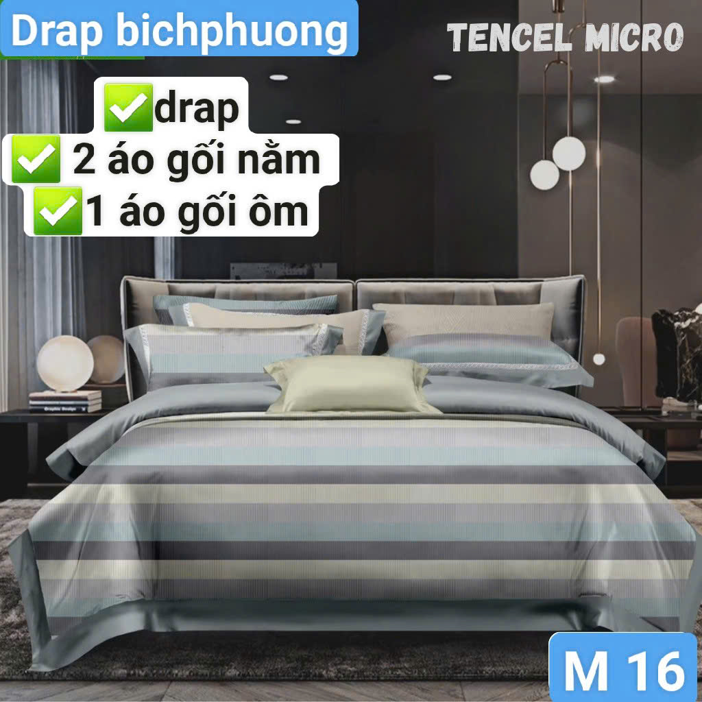 Bộ drap gối Tencel vải Hàn Quốc , đỉnh cao mát , mềm mại { drap và 3 áo gối}