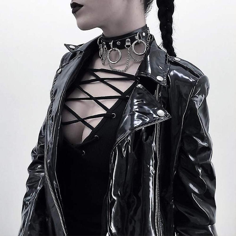 Vòng cổ bằng da PUM PU cho người phụ nữ o Ring cổ cổ áo gothic Punk Cosplay Belt