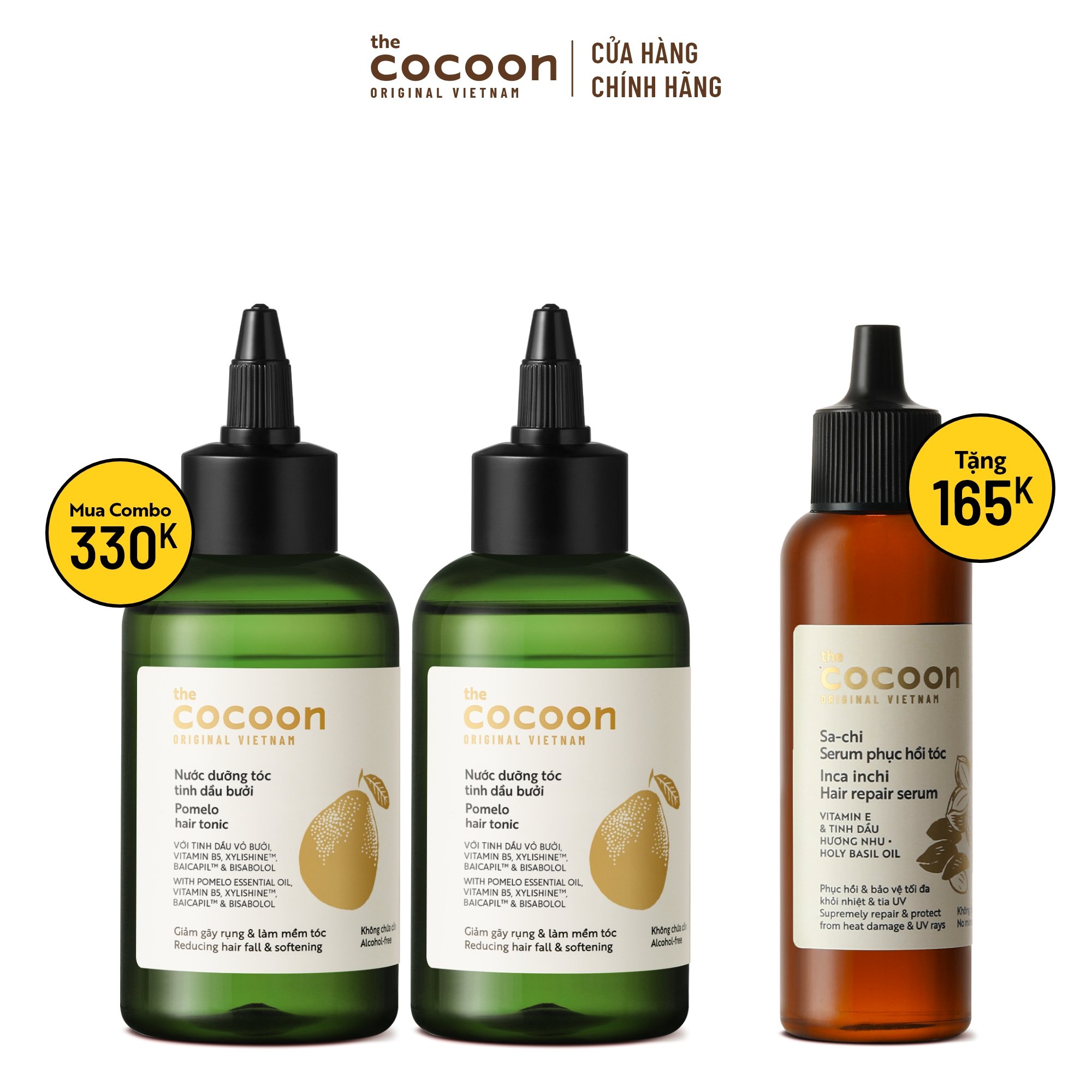 SPECIAL COMBO 2 chai Nước Dưỡng Tóc Tinh Dầu Bưởi Cocoon 140ml - tặng Serum Sachi phục hồi tóc Cocoon 70ml