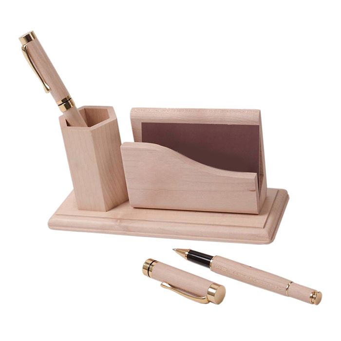 Bút mực &amp; Ống đựng bút gỗ tự nhiên để bàn – WG77