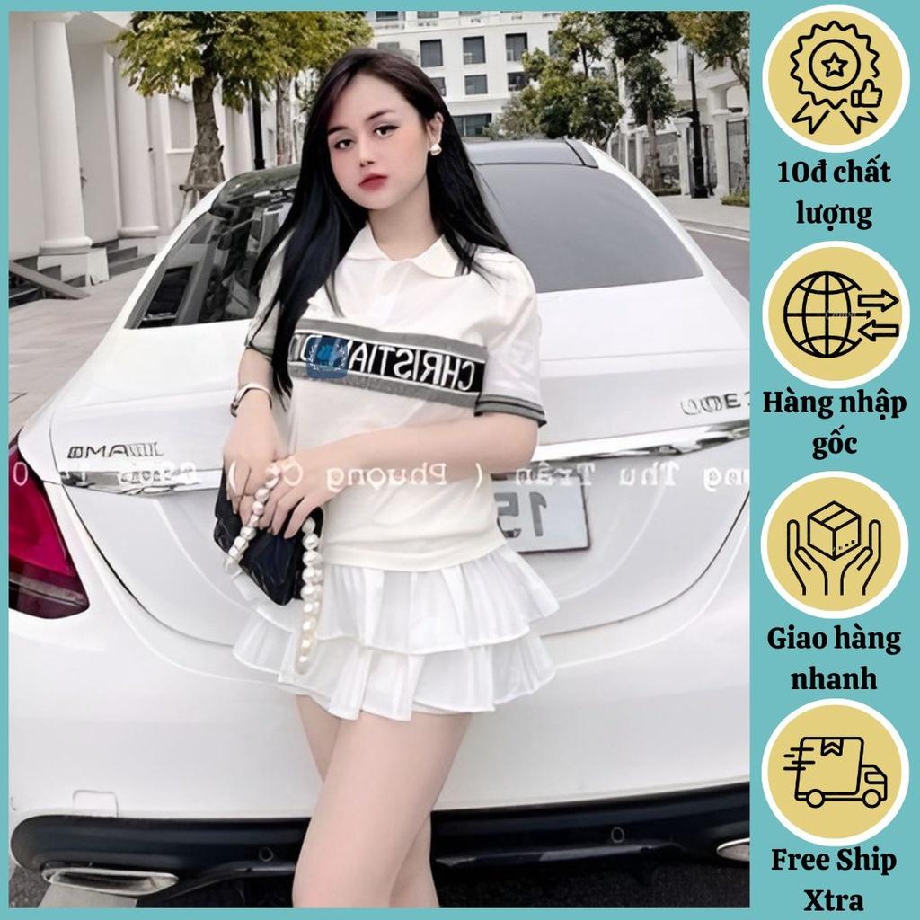 Áo len nữ Montoghi dệt kim Quảng Châu CỔ BẺ cọc tay PHỐI CHỮ NGANG thanh lịch và dễ thương