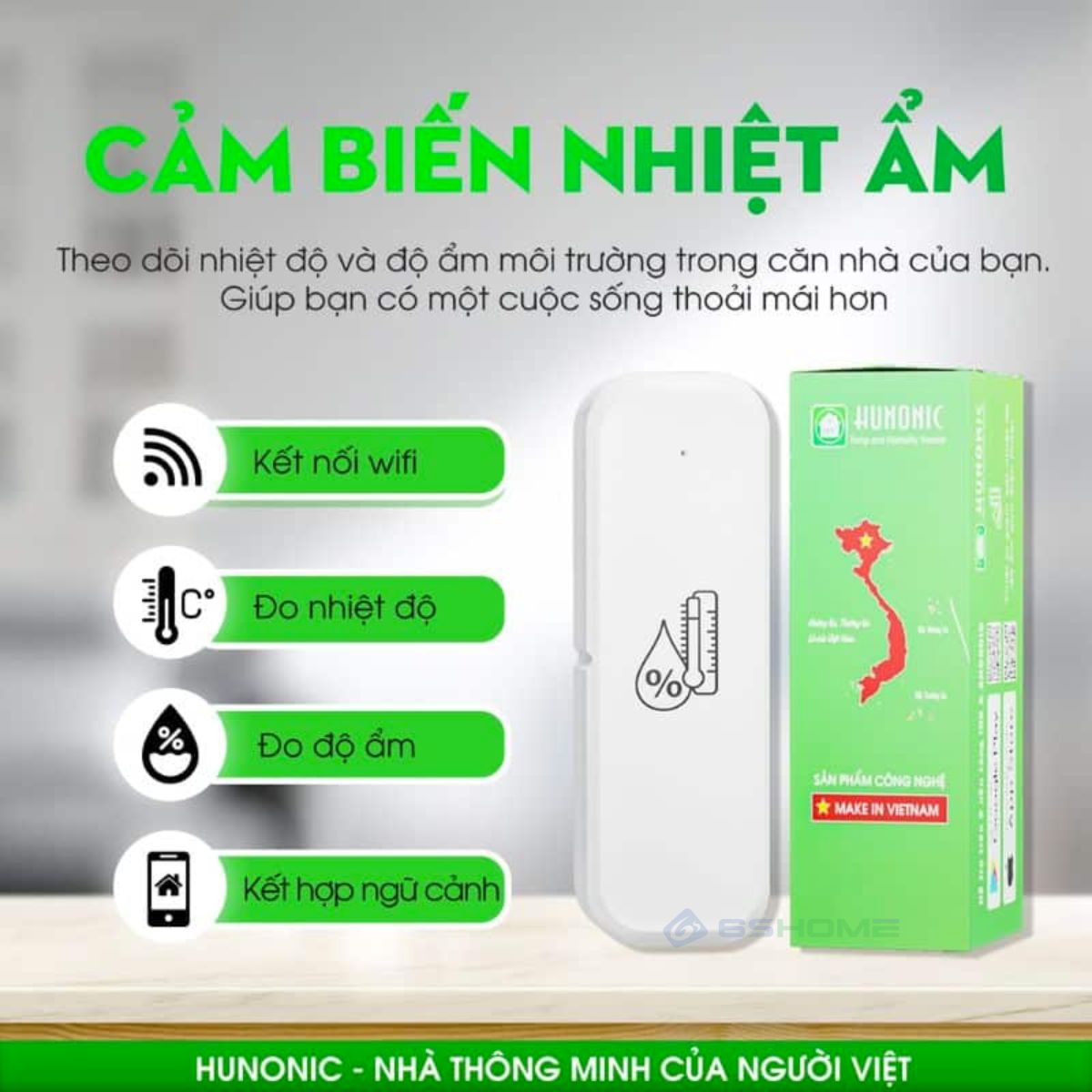 Cảm Biến Nhiệt Độ và Độ Ẩm Hunonic WiFi/Bluetooth, App Tiếng Việt, Kiểm Soát Môi Trường, Tích Hợp Ngữ Cảnh Thông Minh