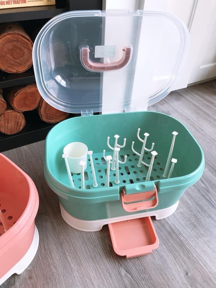 Giá úp bình sữa dạng hộp Box cao cấp bảo quản bình sữa, núm ti khỏi bụi bẩn