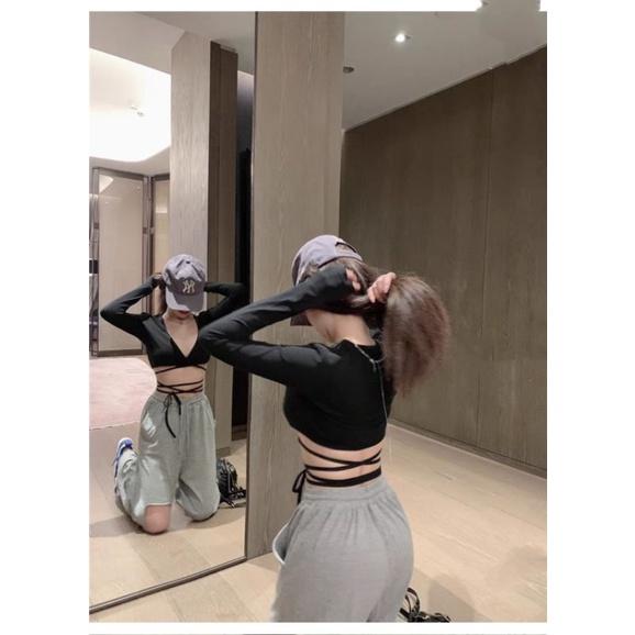 ÁO CROPTOP TAY DÀI DÂY ĐAN CHÉO