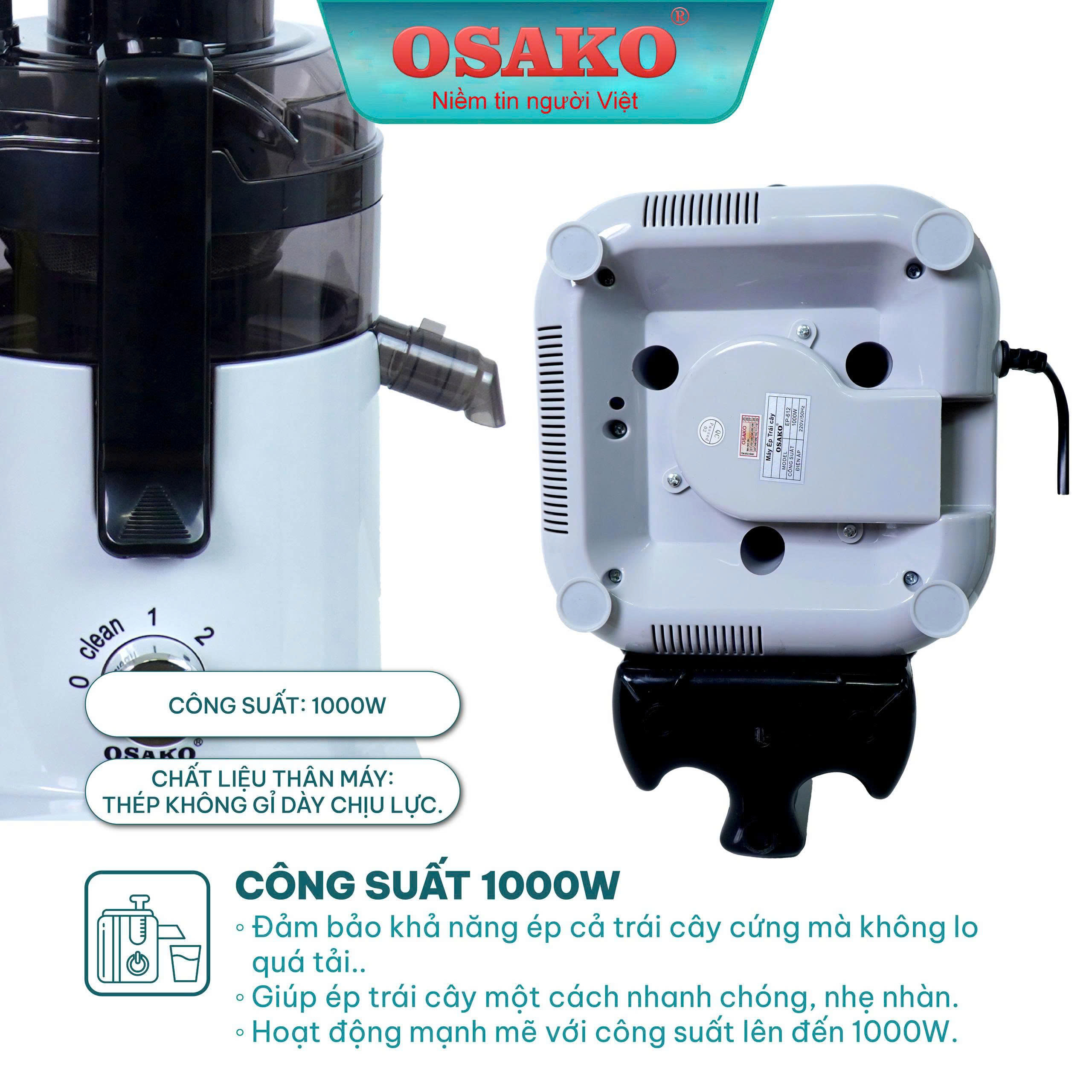 Máy ép nhanh công nghiệp 1000W cao cấp Osako Ep610, moto đồng, có linh kiện thay thế, chuyên quán kinh doanh-Hàng chính hãng