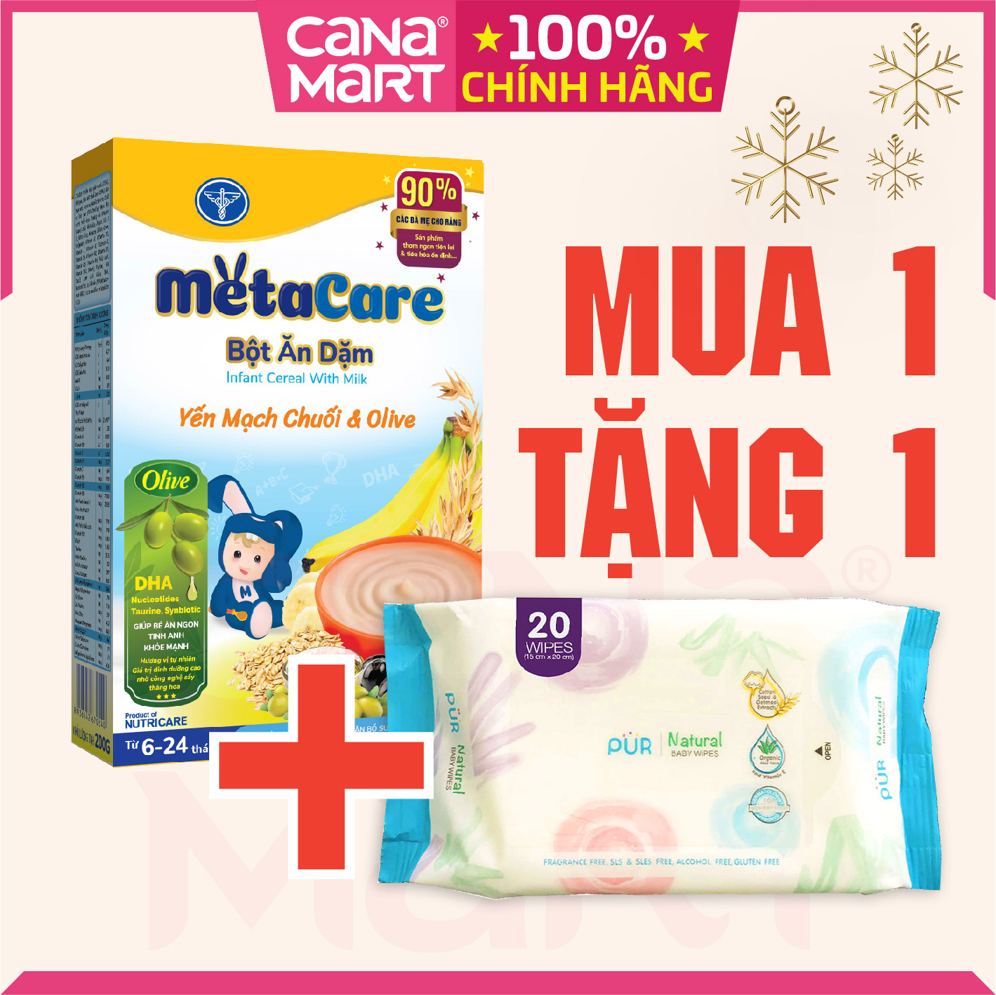 Bột ăn dặm tốt cho bé Nutricare Metacare Yến mạch chuối & olive (200g)