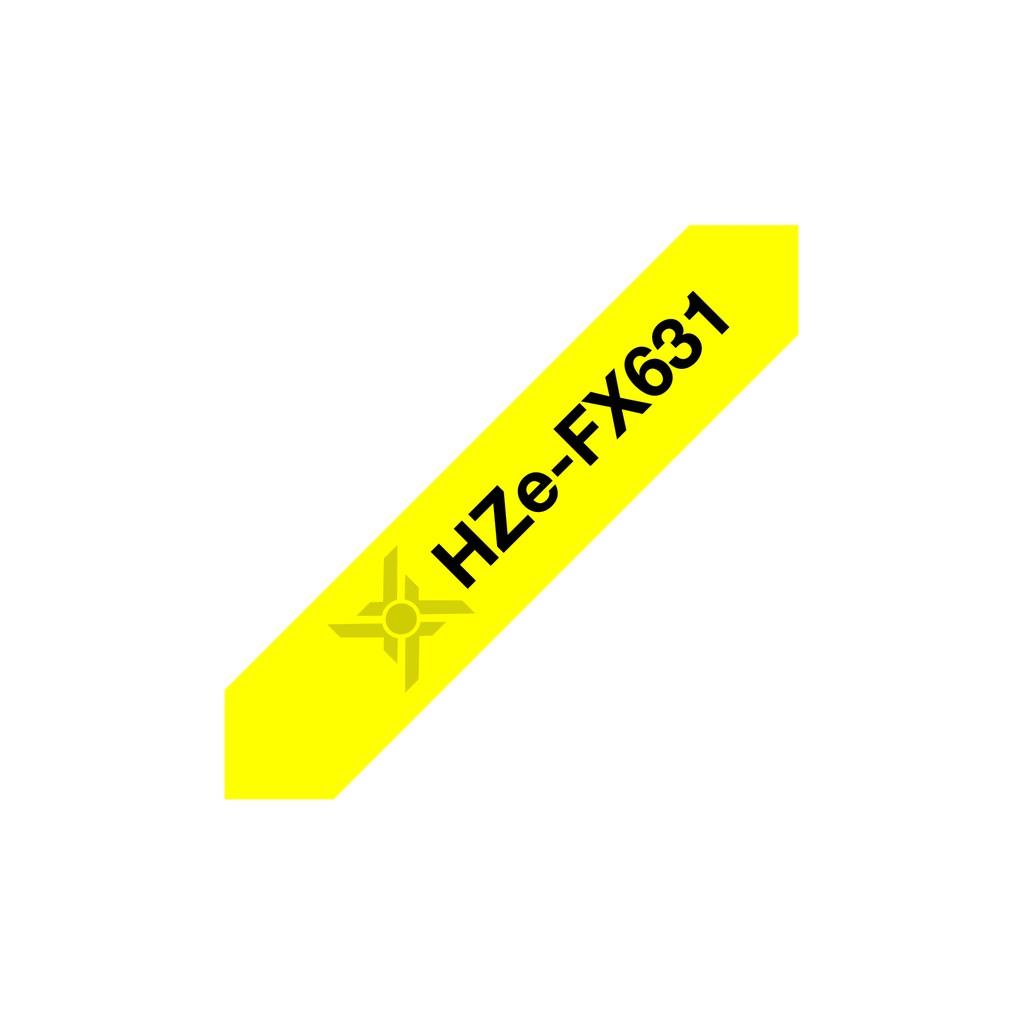 Băng nhãn Brother Nhãn in Hze-FX631 ( Tze-FX631, Tz2-FX631), 12mm*8m, chữ đen nền vàng, Black on Yellow, Siêu dẻo