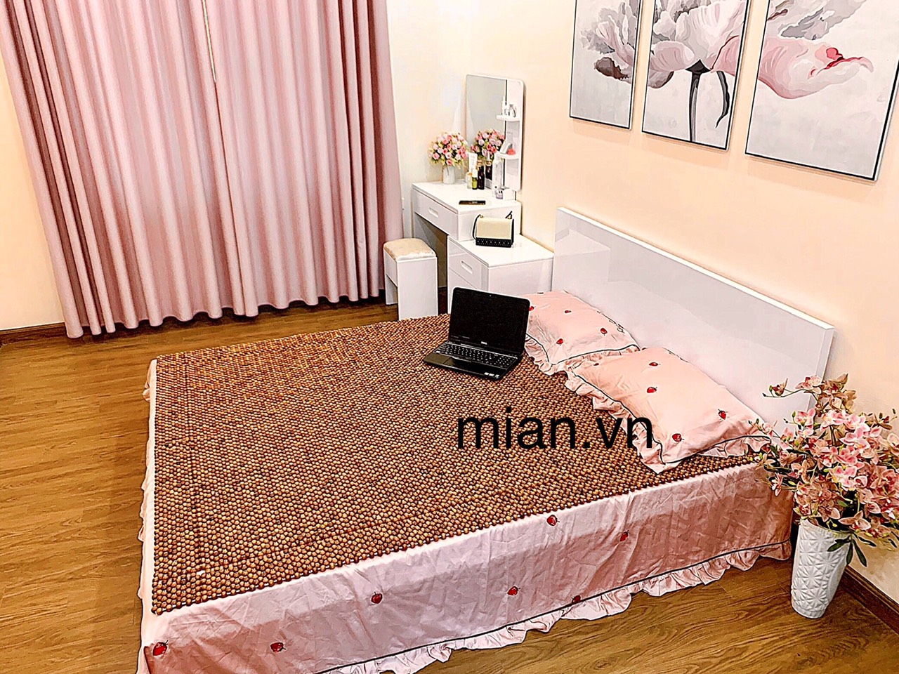 Chiếu Hạt Gỗ Hương Mộc Cao Cấp - Kích Thước 1,6mx2m hạt 1.6cm ( video , hình thật )