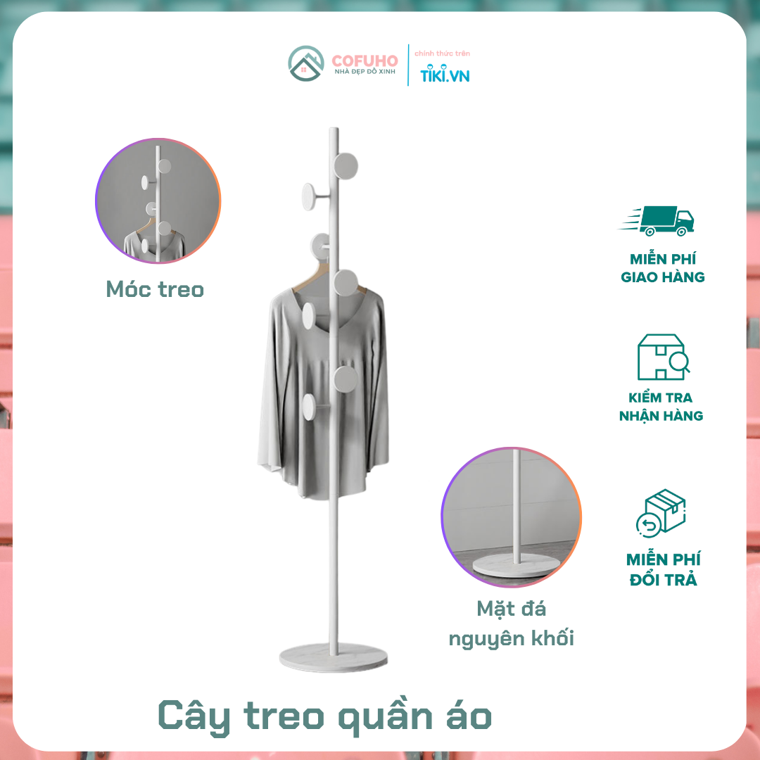 Cây Treo Quần Áo Kim Loại Lắp Ráp, Cây Treo Hàn Quốc Đế Tròn Nguyên Khối Decor Nhà Cửa, Máng Treo Móc Tròn Bảo Vệ Quần Áo