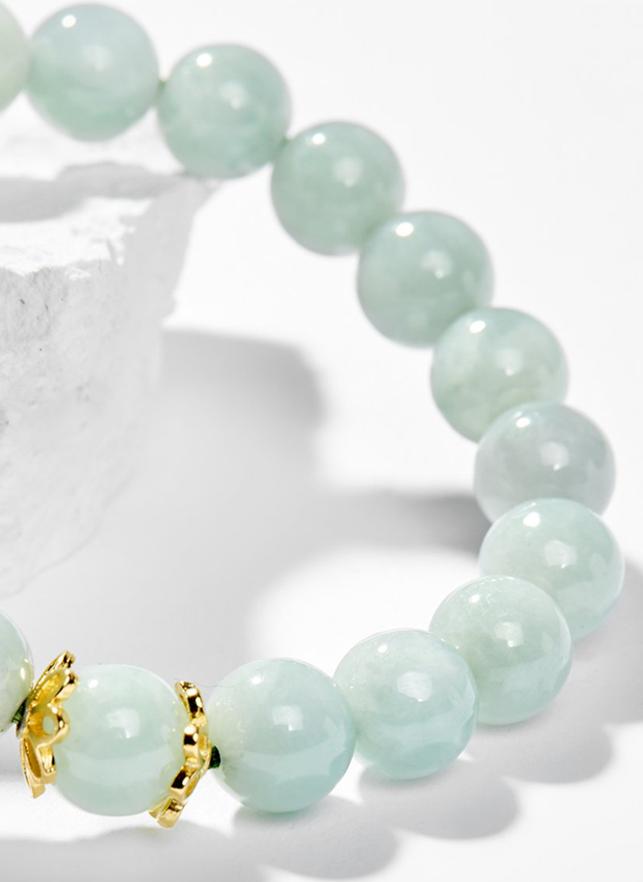 Vòng Tay Phong Thủy Nữ Đá Cẩm Thạch Phỉ Thúy Phối Charm Tỳ Hưu Mạ Vàng 24K Mệnh Mộc, Hỏa Ngọc Quý Gemstones