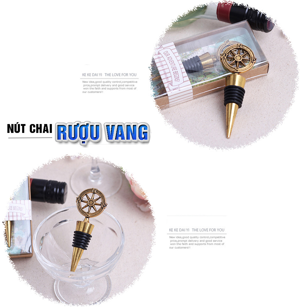 Nút chai vang bằng đồng, hình bánh lái con tàu, món quà ý nghĩa Dan House 311