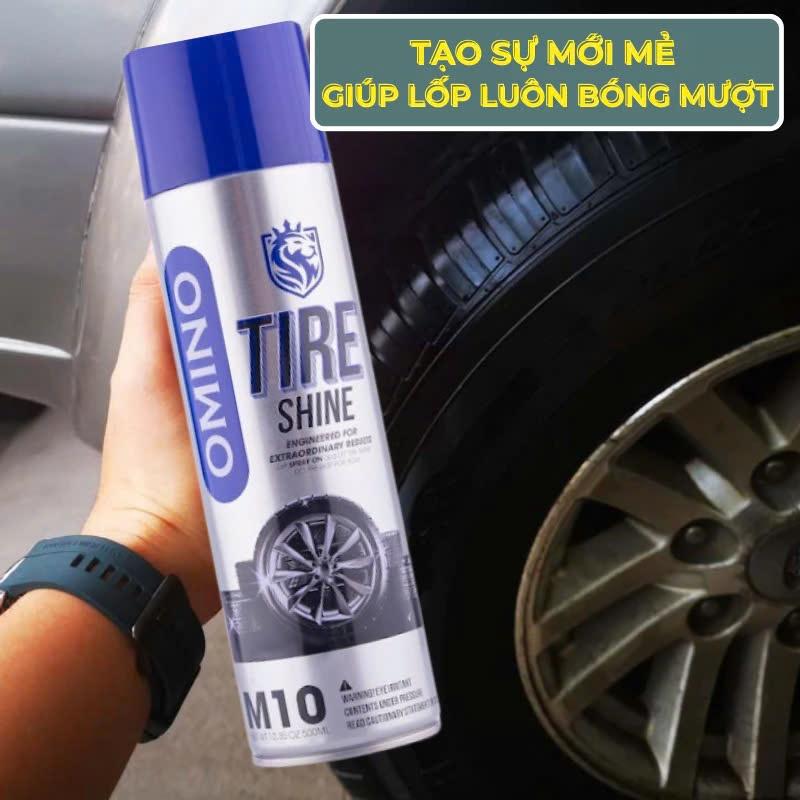 Xịt Dưỡng Bóng Vỏ Lốp Ô Tô OMINO M10 500ml, Phục Hồi Lốp Xe, Nhựa Đen
