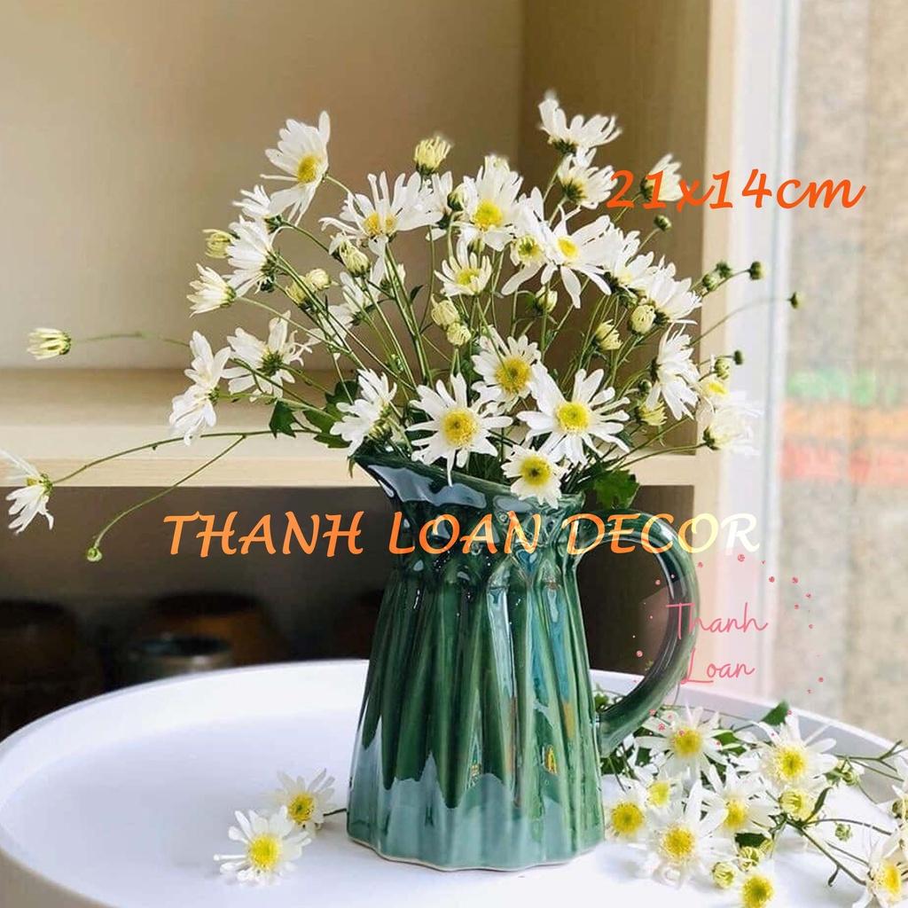 Lọ hoa gốm Bát Tràng - Bình hoa dáng quai sữa cao 22 cm trang trí decor - Men xanh ngọc