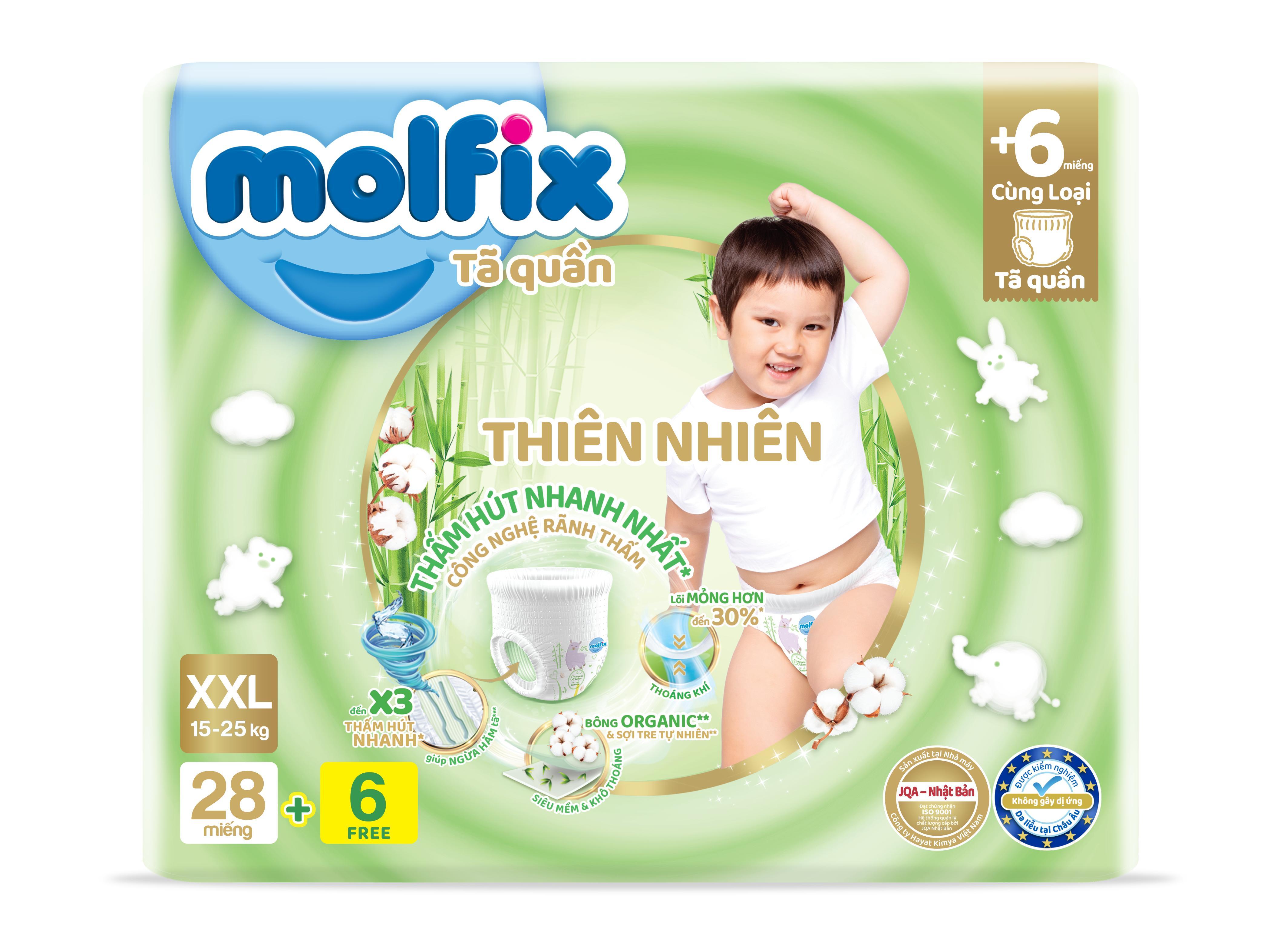 Tã/bỉm quần Molfix Thiên nhiên Jumbo XXL (15kg - 25kg) - Gói 28+6 miếng