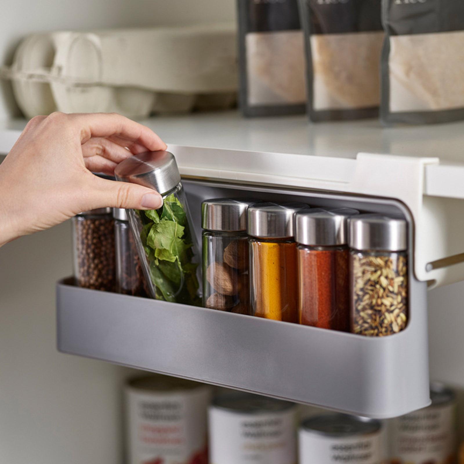 Wall-mounted Under-Shelf Spice Organizer Spice Bottle Storage Rack Kitchen