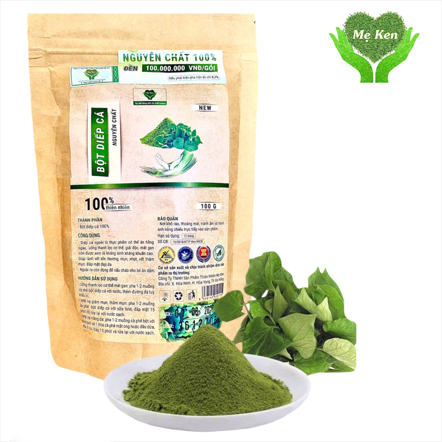 Bột Diếp Cá Nguyên Chất Mẹ Ken 100g - Giúp lành vết thương, mụn nhọt, vết thâm mụn, đắp mặt đẹp da