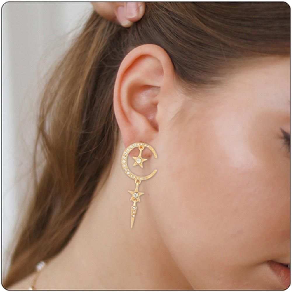 ☆YOLA☆ Women Drop Jewelry Moon Earrings Asymmetrical Sun Celestial Space Girls Star