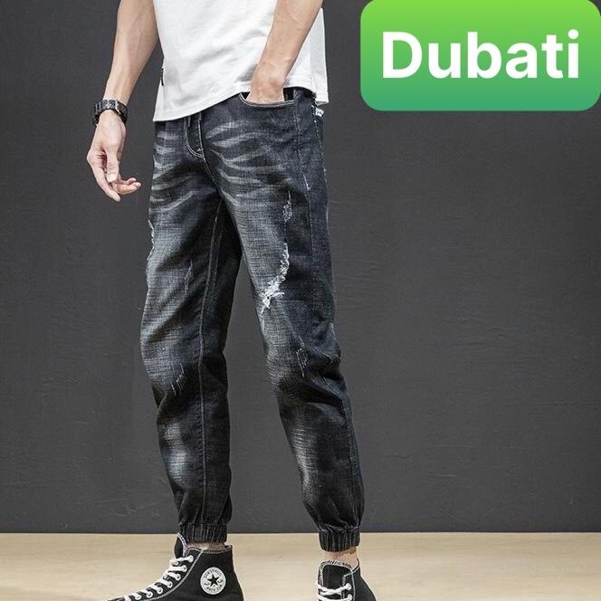 QUẦN JOGGER JEAN NAM ĐEN XÁM CHẤT CO GIÃN WASH TÚM GỐI SÀNH ĐIỆU- DB 0535- DUBATI FASHION