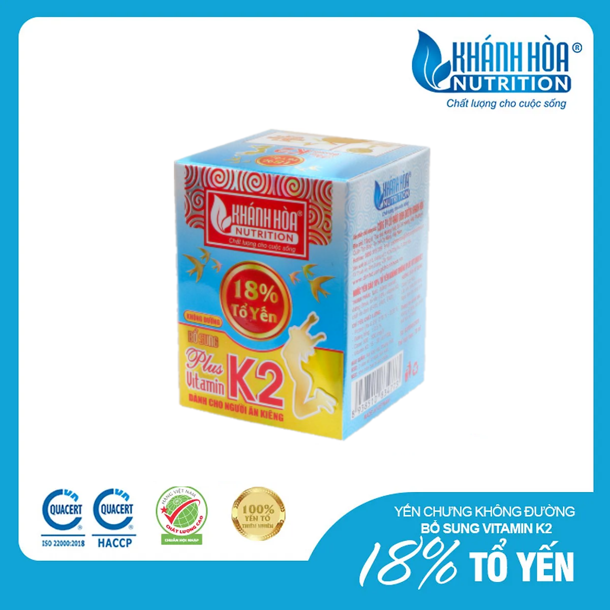 Tổ Yến 18% Không Đường Bổ Sung Vitamin K2 Dành Cho Người Ăn Kiêng Khánh Hòa Nutrition – Lọ 70ml