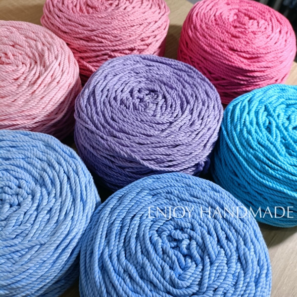 Dây thừng macrame cotton MÀU XANH MÔN 3 xoắn, 3mm / 5mm, 0.5kg