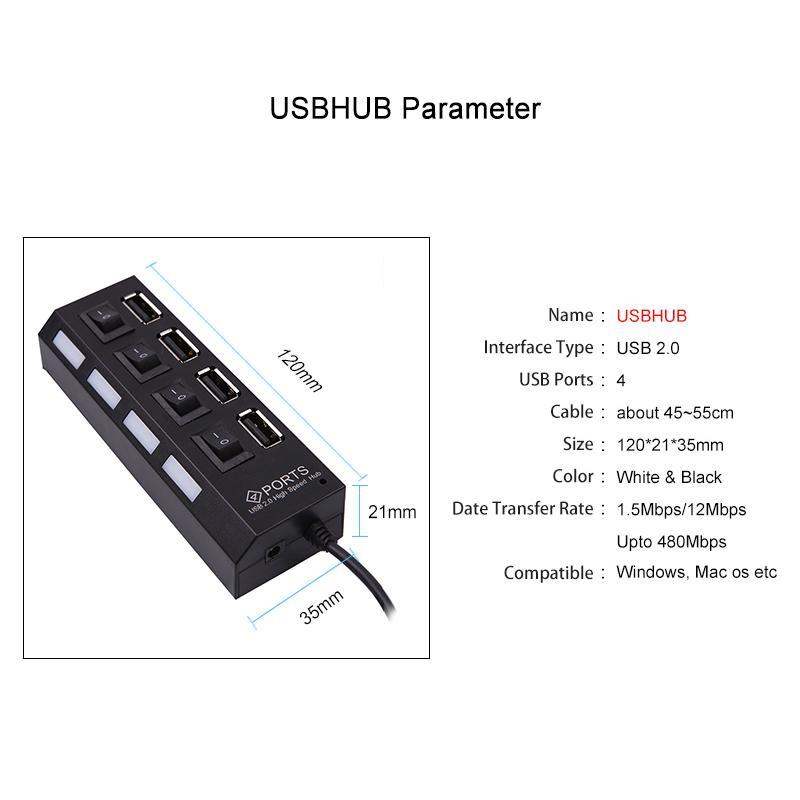Bộ Chia 4 Cổng Usb 2.0 KEBIDUMEI Tốc Độ Cao Có Công Tắc