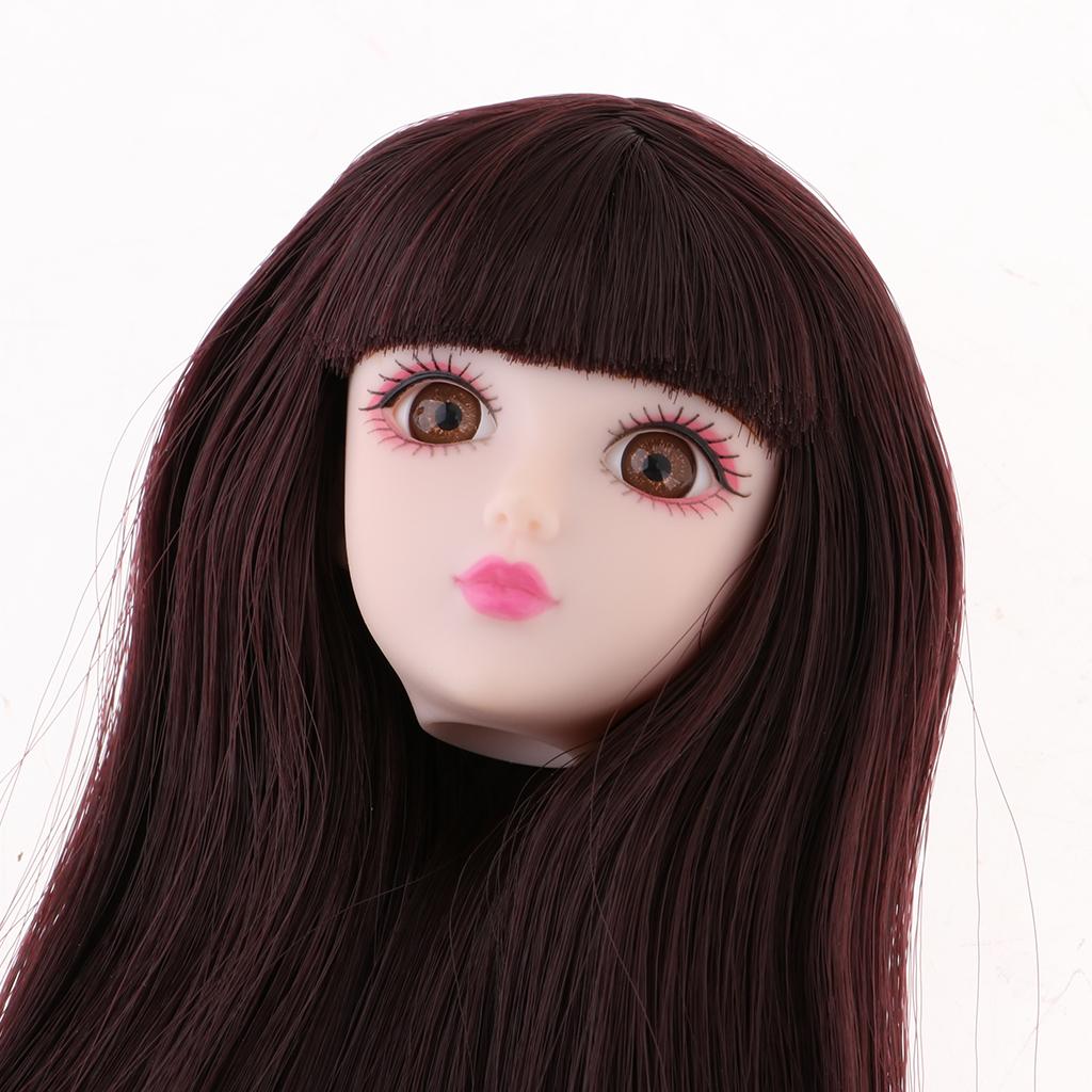 Make-up Head Sculpt with Brown Straight Wig DIY Supplies for 1/6 BJD, XinYi Dolls