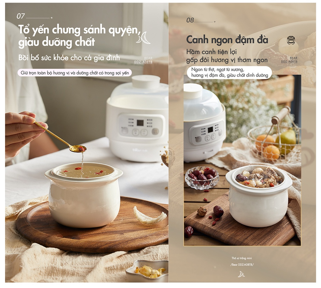 Nồi Chưng Yến Tiềm Thuốc Bắc, Nấu Cháo Bear SUBE002 Gồm 3 Thố Và Khay Hấp Dung Tích 1.6 Lít Công Suất 200 W - Hàng Chính Hãng