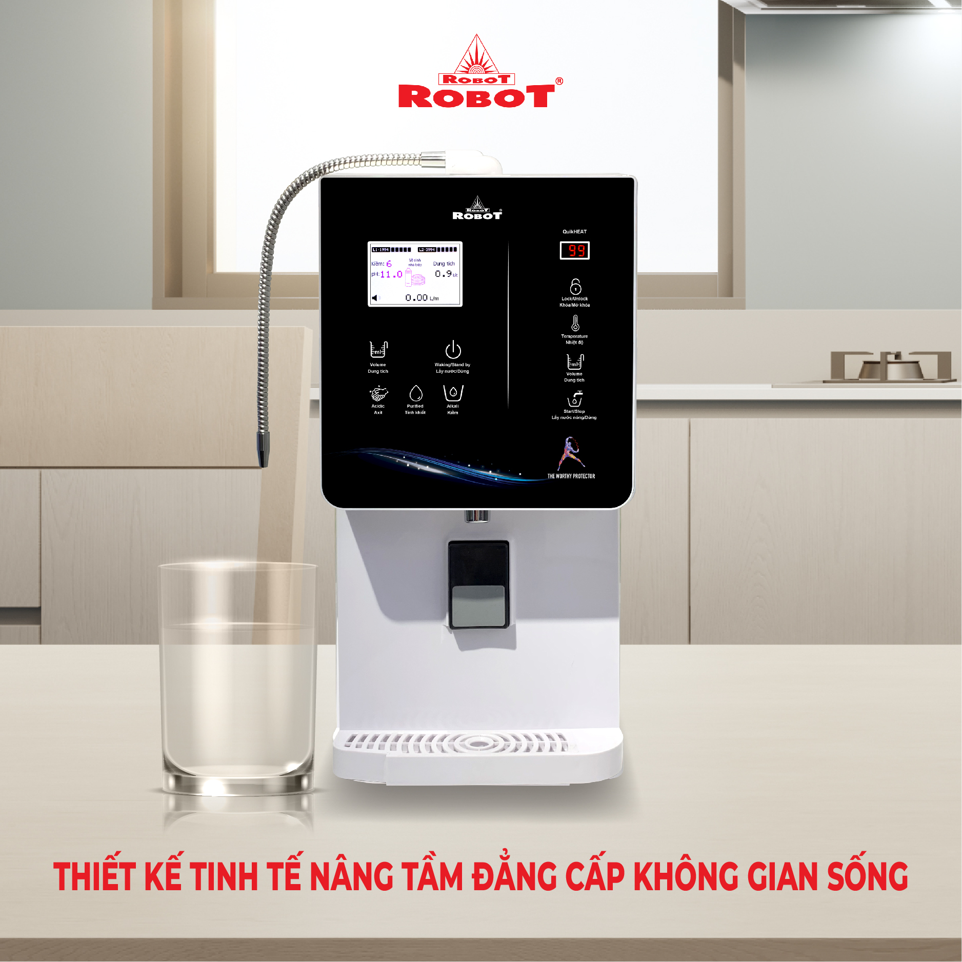 Máy Lọc Nước Điện Giải Ion Kiềm ROBOT IonQueen 511 Chế Độ Nóng Nguội Lạnh - 5 Tấm Điện Cực Titanium Phủ Platium