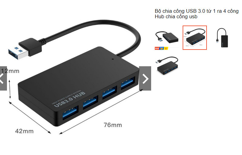 Hub USB 3.0 Tốc Độ Cao , Bộ Chuyển Đổi Chia 4 Cổng USB Cho PC, Máy Tính Xách Tay