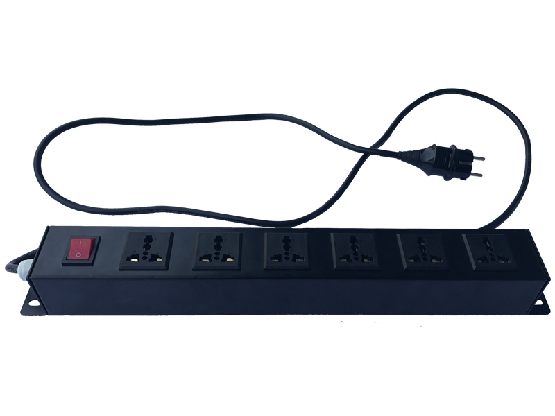 PDU 6 ổ - 3 chấu dạng tiêu chuẩn dành cho tủ Rack - SPDU-03-06 - INPUT ~220-240V ∣ 16A ∣ 3000W - Ổ cắm điện 3 chấu