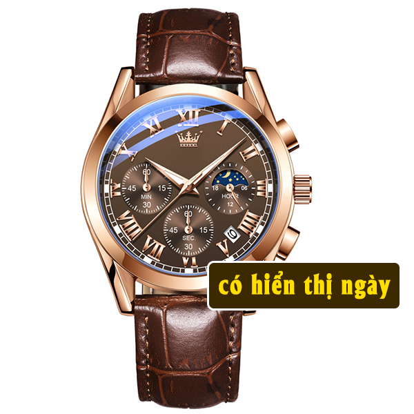 Đồng Hồ Nam Phiên Bản Mới Men Sport Chronograph Phong Cách Châu Âu /Lịch Trăng Sao/Chạy Đủ 6 Kim/Bấm Giờ/Hàng Chính Hãng