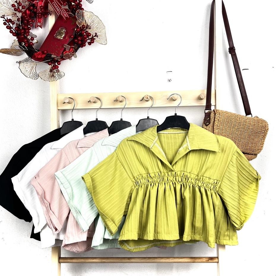 Áo sơ mi croptop nữ chất đũi có lót trong màu pastel dễ phối đồ - AO062