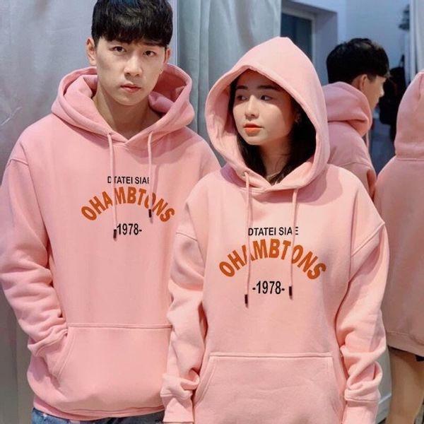Áo Hoodie thời trang màu hồng in chữ
