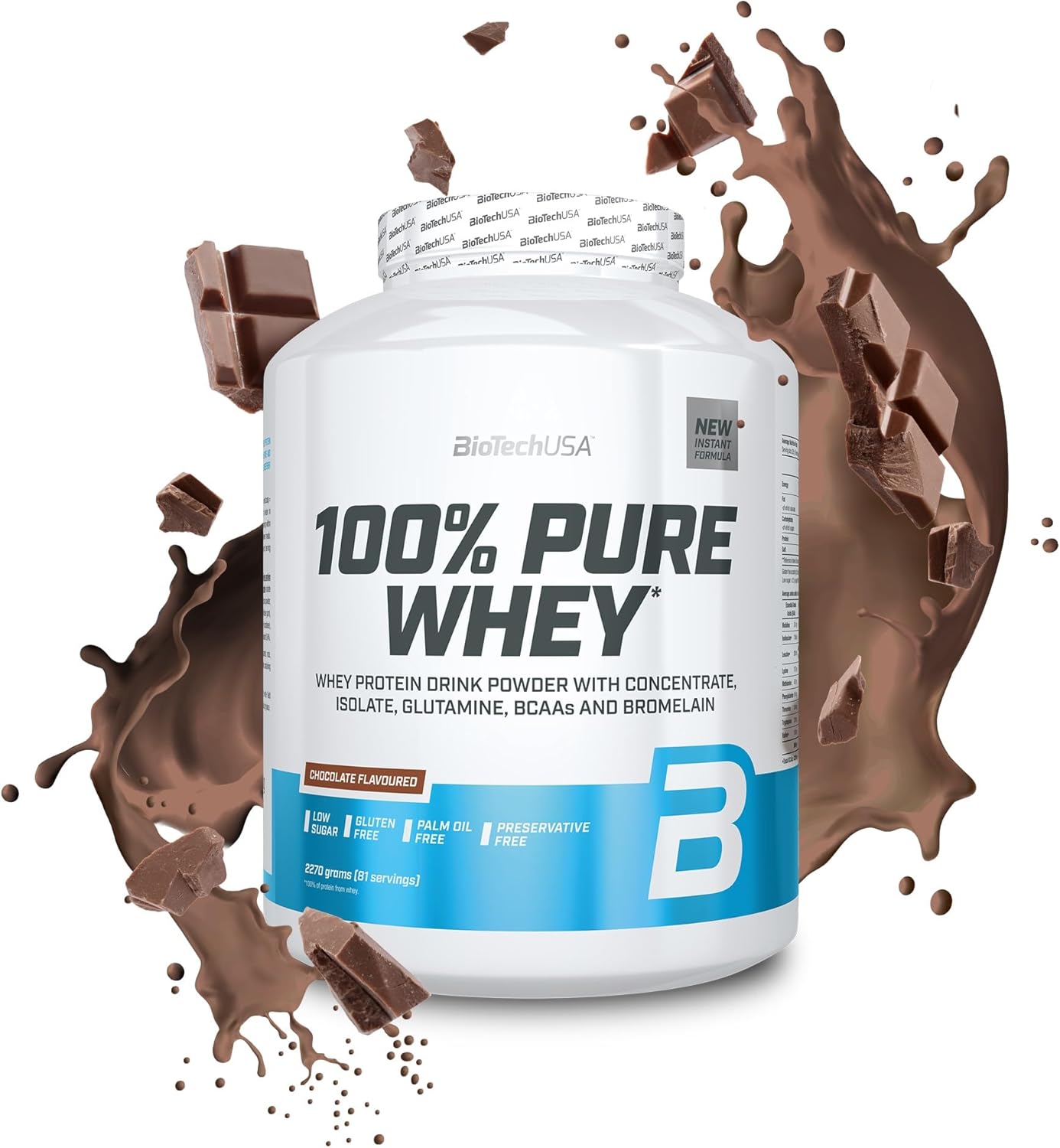 Sữa Bột BioTechUSA 100% Pure Whey 2.27KG (81 Lần Dùng),Hỗ trợ Phục Hồi và Phát triển Cơ Bắp, Bổ Sung 22G Protein, BCAA và Glutamine
