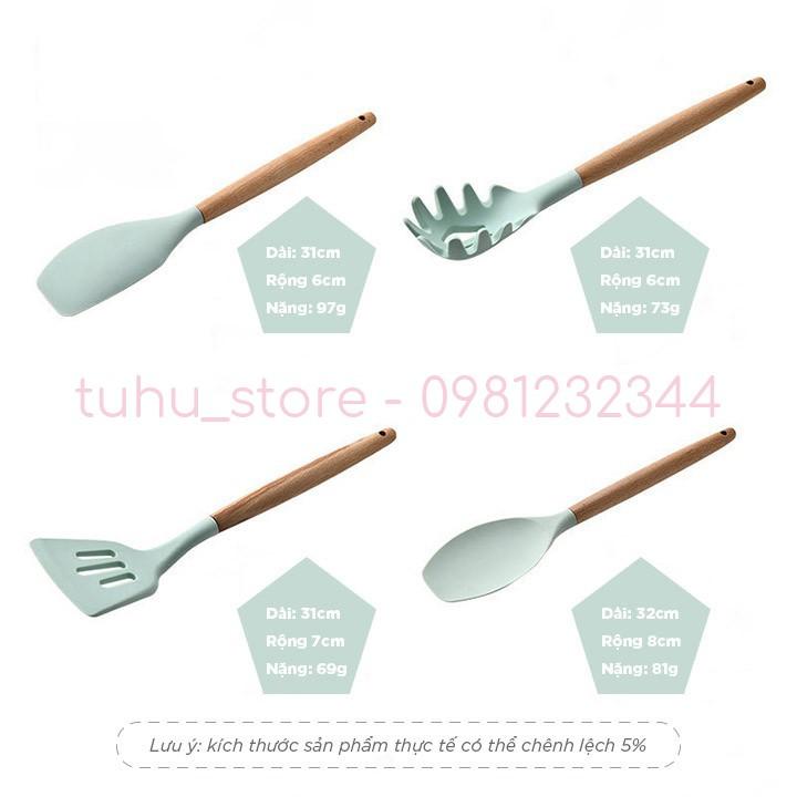 Bộ dụng cụ nhà bếp, nấu ăn làm bánh 11 món bằng silicone chịu nhiệt cao kèm ống đựng