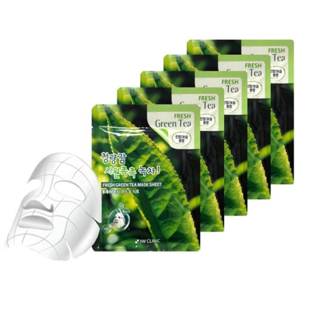 Combo 10 Mặt Nạ 3W Clinic Fresh Green Tea Mask Sheet Trà Xanh Giảm Mụn 23ml/Miếng