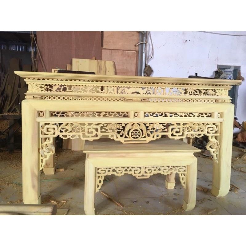 Án gian bàn thờ gỗ mít ta chân 12cm hàng xịn Pu